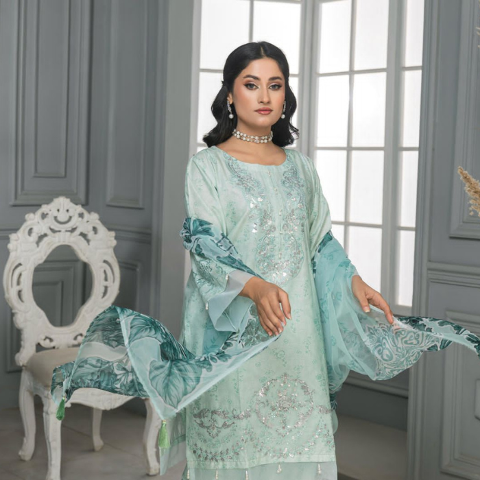 Elegant Light Blue Embroidered Lawn Suit