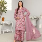 Soft Pink Floral Stitched Lawn Suit with Dupatta